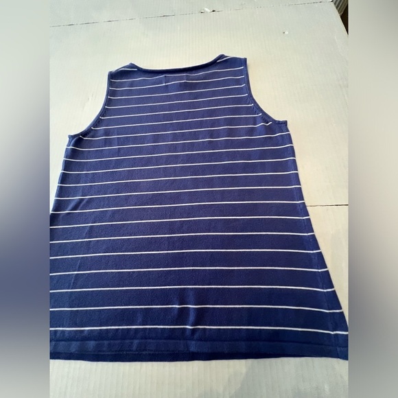 CHICO’S SIZE 2 SLEEVELESS HIGH NECK TANK  PURPLE AND WHITE HORIZONTAL STRIPES - Picture 3 of 8
